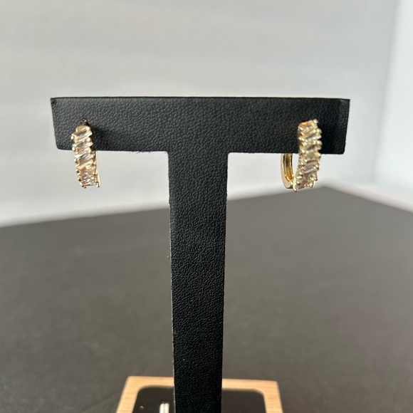 Gold Plated Huggies with Baguette Rhinestones - Picture 2 of 4